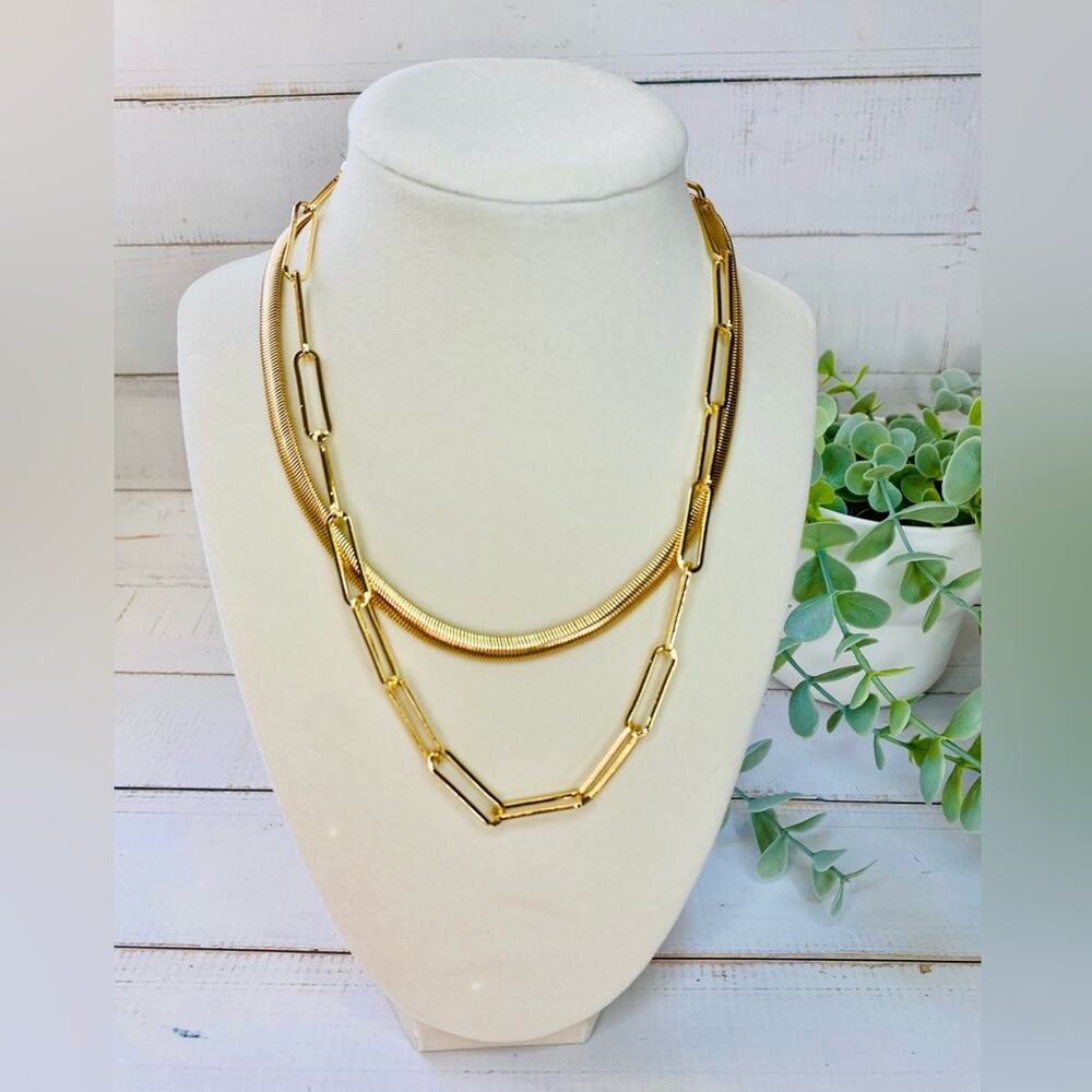 Sugarfix by BaubleBar 2 Piece Modern Statement Necklace Set - Gold NWT